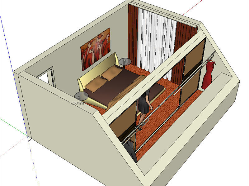 Hier sehen Sie die Planung in 3D für einen Kleidergleiter in der Dachschräge